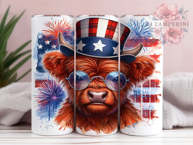 American Flag Highland Cow 20oz Tumbler Wrap PNG, 4th Of July Tumbler Png, Straight & Tapered Tumbler Wrap, Instant Digital Download Sublimation Li Zamperini 