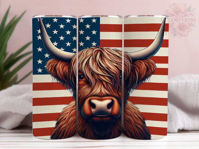 American Flag Highland Cow 20oz Tumbler Wrap PNG, 4th of July Tumbler Png, Straight & Tapered Tumbler Wrap, Instant Digital Download Sublimation Li Zamperini 
