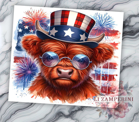 American Flag Highland Cow 20oz Tumbler Wrap PNG, 4th Of July Tumbler Png, Straight & Tapered Tumbler Wrap, Instant Digital Download Sublimation Li Zamperini 