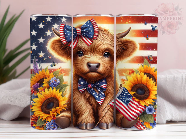 American Flag Highland Cow 20oz Tumbler Wrap PNG, Floral Patriotic Cow Tumbler Png, Straight & Tapered Tumbler Wrap, Instant Digital Download Sublimation Li Zamperini 