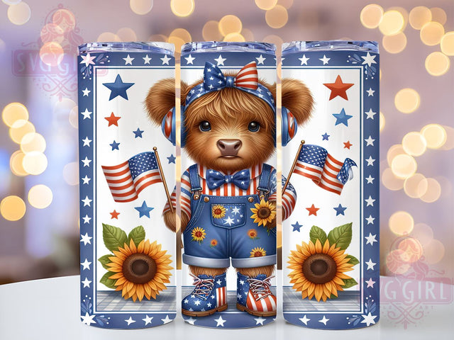 American Flag Highland Cow 20oz Tumbler Wrap Sublimation Design, Straight Tapered Tumbler Wrap, 4th Of July Tumbler Png, Instant Digital Download Sublimation SvggirlplusArt 