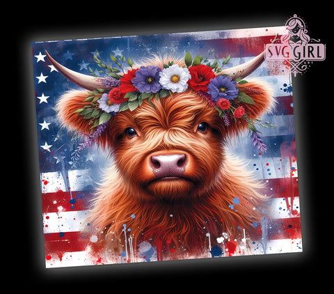 American Flag Highland Cow 20oz Tumbler Wrap Sublimation Design, Straight Tapered Tumbler Wrap, Highland Cow Tumbler Png, Instant Digital Download Sublimation SvggirlplusArt 
