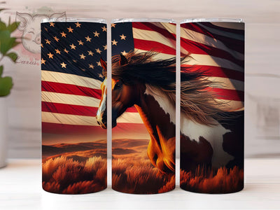 American Flag Horse Tumbler, Patriotic Horse Tumbler, Stylish 20oz Wrap, Sublimation Design, Trendy Gift Idea, Rustic Horse Wrap, US Flag Horse Tumbler Sublimation Lara' s Designs 