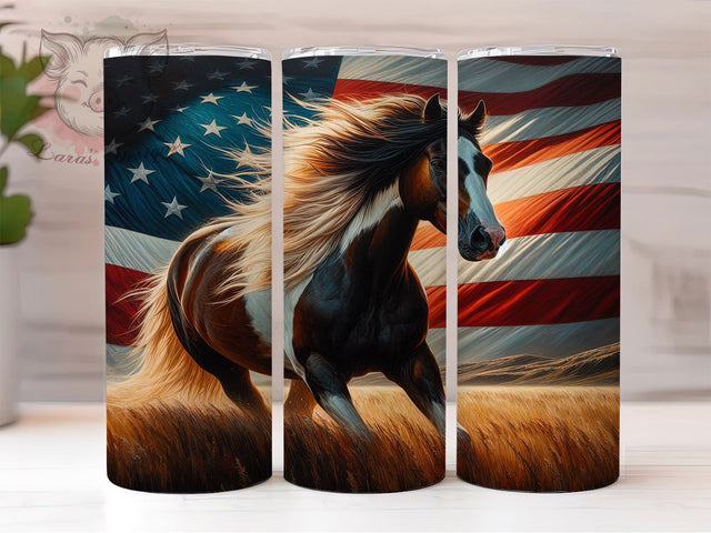 American Flag Horse Tumbler, Patriotic Horse Tumbler, Stylish 20oz Wrap, Sublimation Design, Trendy Gift Idea, Rustic Horse Wrap, US Flag Horse Tumbler Sublimation Lara' s Designs 
