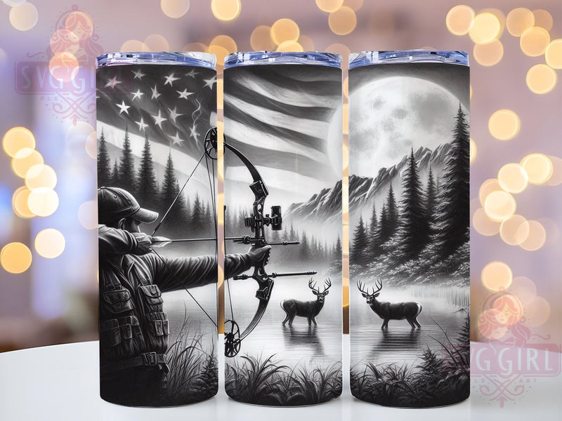 American Flag Hunting 20oz Tumbler Wrap, American Flag Tumbler, Hunting Scene, Nature Tumbler Wrap, 20oz Sublimation, Patriotic Drinkware, Outdoor Decor, Gift for Hunter Sublimation SvggirlplusArt 