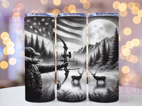 American Flag Hunting 20oz Tumbler Wrap, American Flag Tumbler, Hunting Scene, Nature Tumbler Wrap, 20oz Sublimation, Patriotic Drinkware, Outdoor Decor, Gift for Hunter Sublimation SvggirlplusArt 