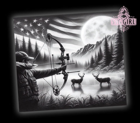 American Flag Hunting 20oz Tumbler Wrap, American Flag Tumbler, Hunting Scene, Nature Tumbler Wrap, 20oz Sublimation, Patriotic Drinkware, Outdoor Decor, Gift for Hunter Sublimation SvggirlplusArt 