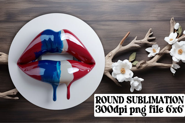 American Flag Lips Circle & Keychain Sublimation afrosvg 