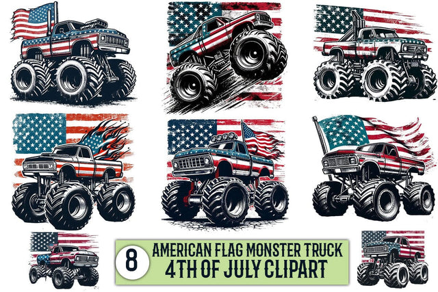 American Flag Monster Truck 4th Of July Clipart Bundle Printable File Sublimation Creativedesigntee 