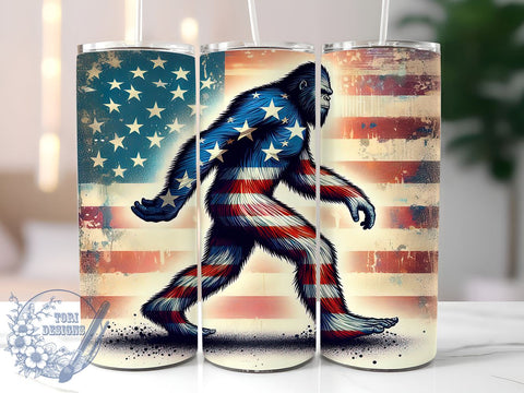 American Flag Patriotic Bigfoot 20oz Skinny Tumbler, 4th of July Tumbler Png, Straight & Tapered Tumbler Wrap, Instant Digital Download Sublimation ToriDesigns 