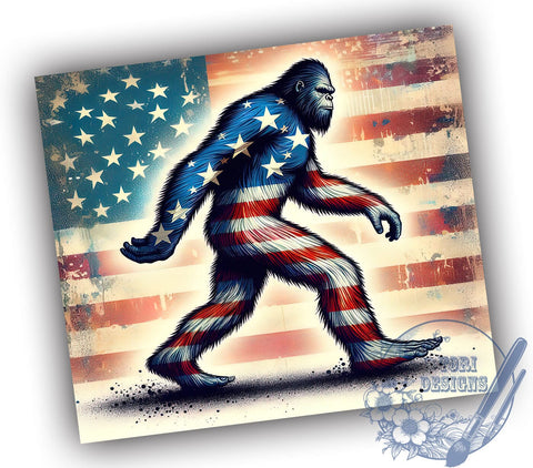 American Flag Patriotic Bigfoot 20oz Skinny Tumbler, 4th of July Tumbler Png, Straight & Tapered Tumbler Wrap, Instant Digital Download Sublimation ToriDesigns 
