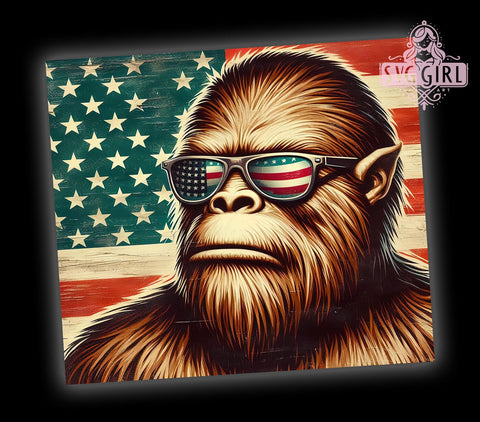 American Flag Patriotic Bigfoot 20oz Tumbler Wrap Sublimation Design, Straight Tapered Tumbler Wrap, 4th of July Tumbler Png, Instant Digital Download Sublimation SvggirlplusArt 