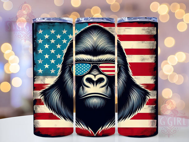 American Flag Patriotic Bigfoot 20oz Tumbler Wrap Sublimation Design, Straight Tapered Tumbler Wrap, 4th of July Tumbler Png, Instant Digital Download Sublimation SvggirlplusArt 