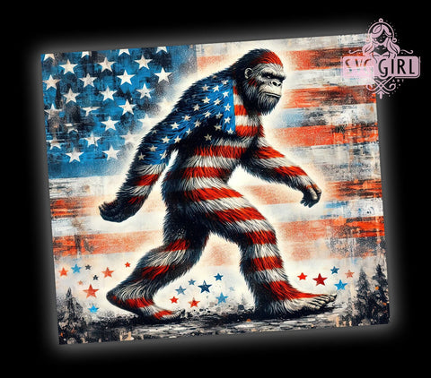 American Flag Patriotic Bigfoot 20oz Tumbler Wrap Sublimation Design, Straight Tapered Tumbler Wrap, 4th of July Tumbler Png, Instant Digital Download Sublimation SvggirlplusArt 