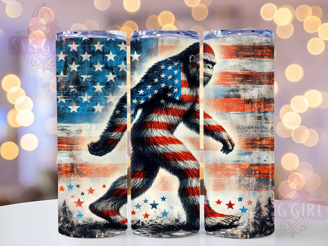 American Flag Patriotic Bigfoot 20oz Tumbler Wrap Sublimation Design, Straight Tapered Tumbler Wrap, 4th of July Tumbler Png, Instant Digital Download Sublimation SvggirlplusArt 