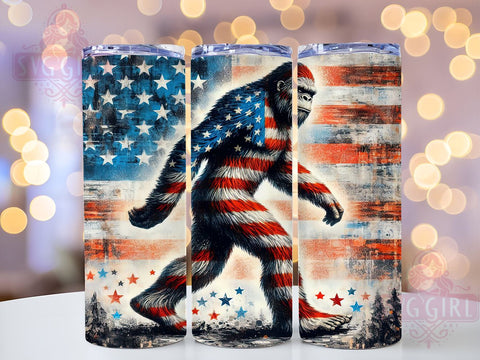 American Flag Patriotic Bigfoot 20oz Tumbler Wrap Sublimation Design, Straight Tapered Tumbler Wrap, 4th of July Tumbler Png, Instant Digital Download Sublimation SvggirlplusArt 
