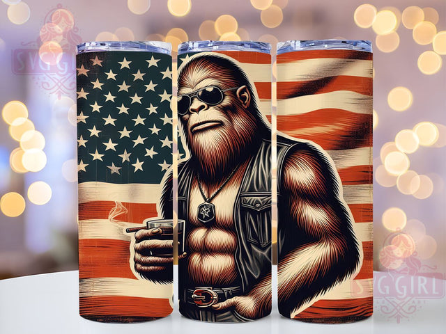 American Flag Patriotic Bigfoot 20oz Tumbler Wrap Sublimation Design, Straight Tapered Tumbler Wrap, 4th of July Tumbler Png, Instant Digital Download Sublimation SvggirlplusArt 