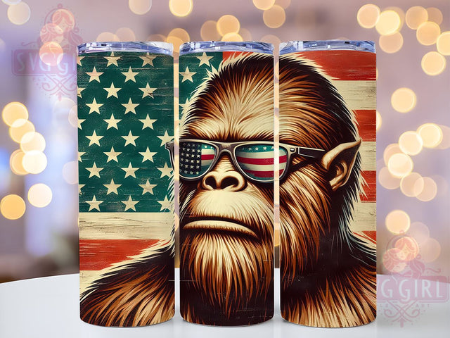 American Flag Patriotic Bigfoot 20oz Tumbler Wrap Sublimation Design, Straight Tapered Tumbler Wrap, 4th of July Tumbler Png, Instant Digital Download Sublimation SvggirlplusArt 