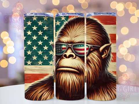 American Flag Patriotic Bigfoot 20oz Tumbler Wrap Sublimation Design, Straight Tapered Tumbler Wrap, 4th of July Tumbler Png, Instant Digital Download Sublimation SvggirlplusArt 