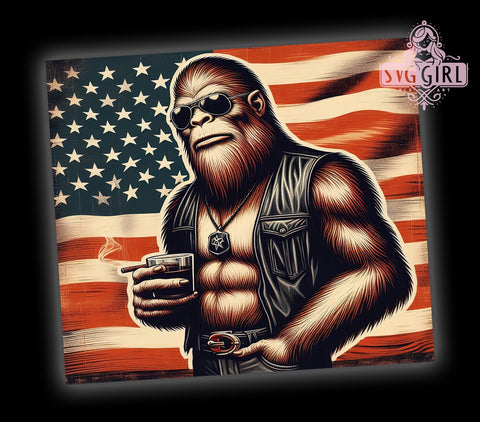 American Flag Patriotic Bigfoot 20oz Tumbler Wrap Sublimation Design, Straight Tapered Tumbler Wrap, 4th of July Tumbler Png, Instant Digital Download Sublimation SvggirlplusArt 