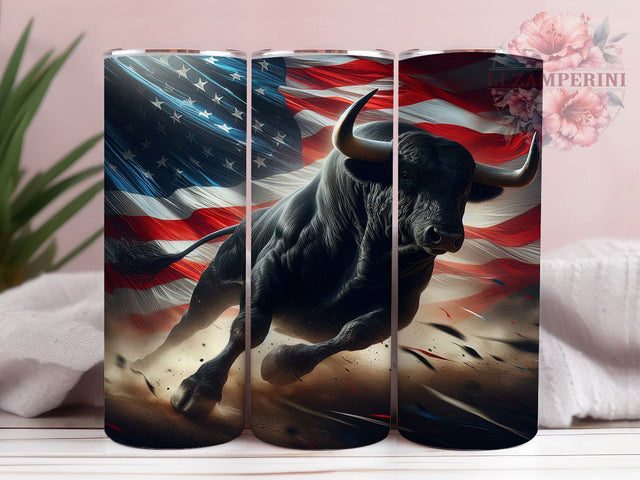 American Flag Patriotic Bull 4th of July Tumbler, 4th Of July Tumbler Wrap, Patriotic Bull PNG, 20oz Sublimation Design, USA Flag Cup Wrap, Western American Tumbler Sublimation Li Zamperini 