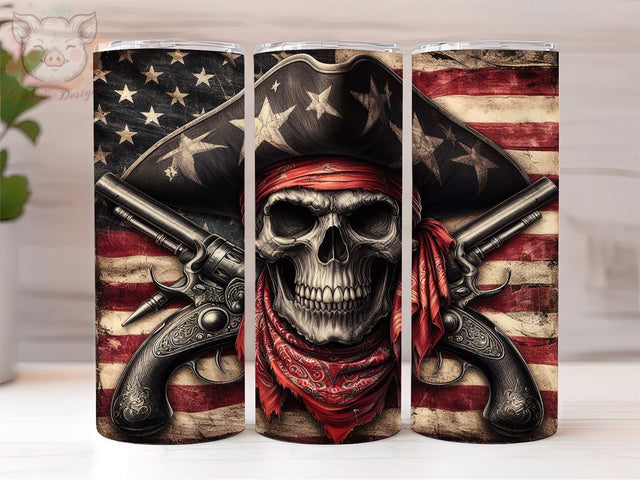 American Flag Pirate 20oz Tumbler Png, Straight & Tapered Tumbler Png, USA Flag Pirate Tumbler Png, Digital Download PNG Sublimation Lara' s Designs 