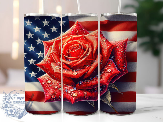 American Flag Rose 20oz Tumbler Wrap, Patriotic Rose Tumbler, 20oz Sublimation Wrap, Military Tribute Tumbler, American Flag Rose Design, Memorial Day Drinkware, Freedom Gift Sublimation ToriDesigns 