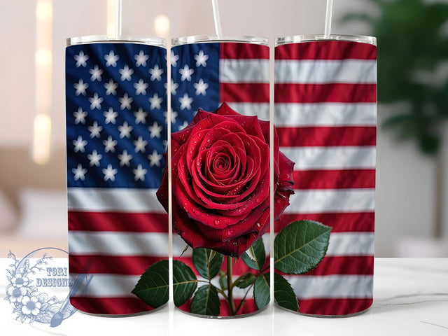 American Flag Rose 20oz Tumbler Wrap, Patriotic Rose Tumbler, 20oz Sublimation Wrap, Military Tribute Tumbler, American Flag Rose Design, Memorial Day Drinkware, Freedom Gift Sublimation ToriDesigns 