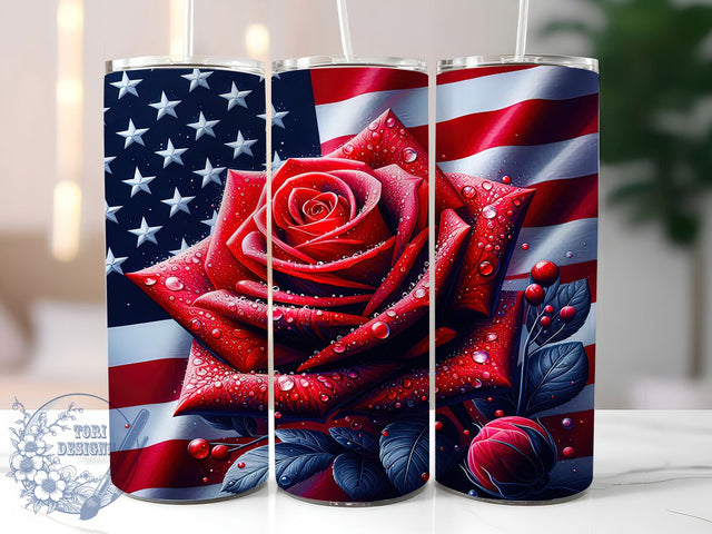 American Flag Rose 20oz Tumbler Wrap, Patriotic Rose Tumbler, 20oz Sublimation Wrap, Military Tribute Tumbler, American Flag Rose Design, Memorial Day Drinkware, Freedom Gift Sublimation ToriDesigns 