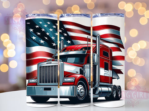American Flag Semi Truck 20oz Tumbler Wrap Sublimation Design, Straight Tapered Tumbler Wrap, 4th of July Tumbler Png, Instant Digital Download Sublimation SvggirlplusArt 