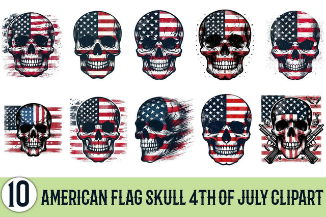 American Flag Skull 4th Of July Clipart Bundle Printable File Sublimation Creativedesigntee 