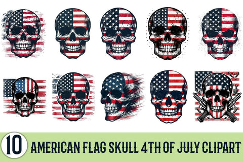 American Flag Skull 4th Of July Clipart Bundle Printable File Sublimation Creativedesigntee 