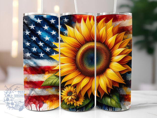 American Flag Sunflower 20oz Skinny Tumbler, 4th of July Tumbler Png, Straight & Tapered Tumbler Wrap, Instant Digital Download Sublimation ToriDesigns 