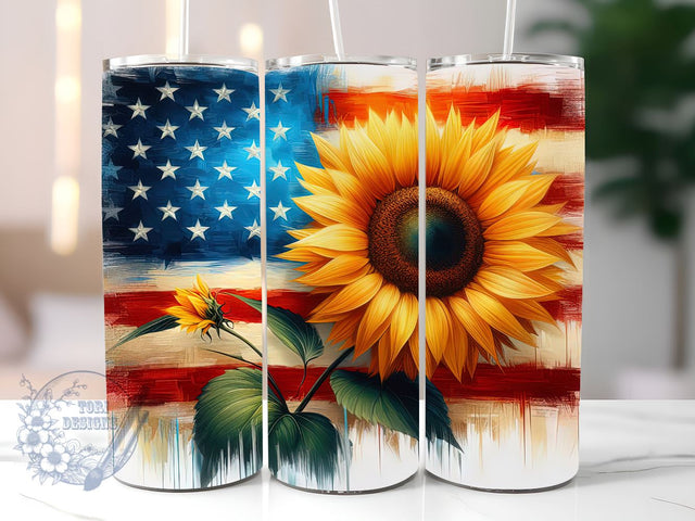 American Flag Sunflower 20oz Skinny Tumbler, 4th of July Tumbler Png, Straight & Tapered Tumbler Wrap, Instant Digital Download Sublimation ToriDesigns 