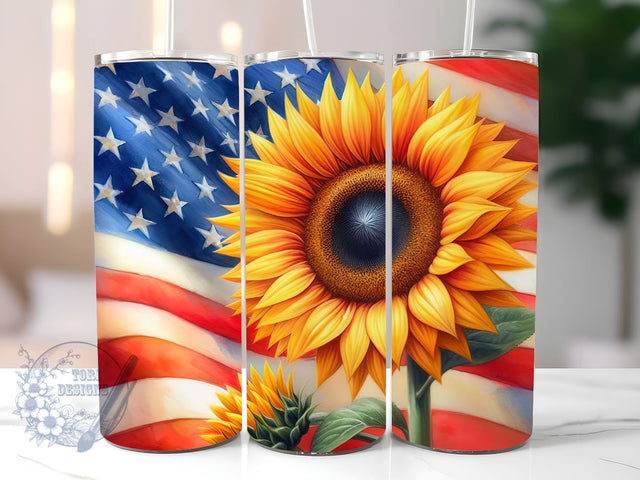 American Flag Sunflower 20oz Skinny Tumbler, 4th of July Tumbler Png, Straight & Tapered Tumbler Wrap, Instant Digital Download Sublimation ToriDesigns 