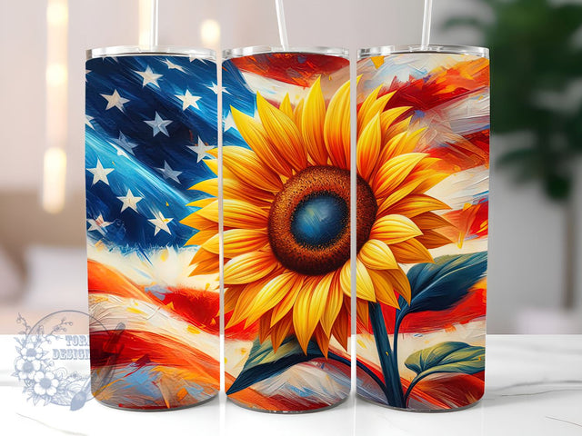 American Flag Sunflower 20oz Skinny Tumbler, 4th of July Tumbler Png, Straight & Tapered Tumbler Wrap, Instant Digital Download Sublimation ToriDesigns 