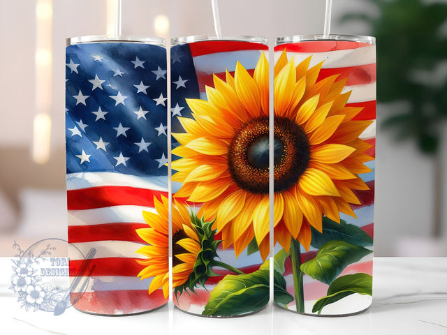 American Flag Sunflower 20oz Skinny Tumbler, 4th of July Tumbler Png, Straight & Tapered Tumbler Wrap, Instant Digital Download Sublimation ToriDesigns 