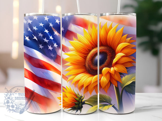 American Flag Sunflower 20oz Skinny Tumbler, 4th of July Tumbler Png, Straight & Tapered Tumbler Wrap, Instant Digital Download Sublimation ToriDesigns 