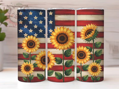 American Flag Sunflower 20oz Tumbler, Patriotic Floral Tumbler, Rustic Sublimation, Country Wrap Design, Stylish PNG, 20oz Tumbler Wrap Sublimation Lara' s Designs 