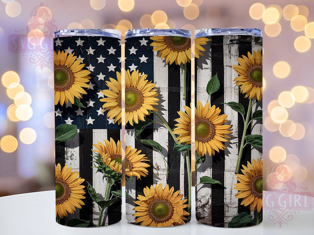 American Flag Sunflower 20oz Tumbler, Sunflower Design, Patriotic Wrap, 20oz Sublimation, Floral Flag, USA Pride, Summer Tumbler Sublimation SvggirlplusArt 