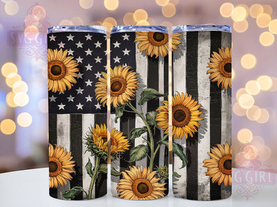 American Flag Sunflower 20oz Tumbler, Sunflower Design, Patriotic Wrap, 20oz Sublimation, Floral Flag, USA Pride, Summer Tumbler Sublimation SvggirlplusArt 