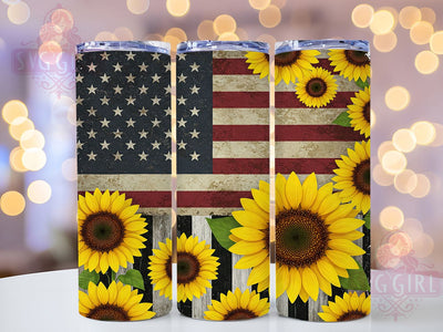 American Flag Sunflower 20oz Tumbler, Sunflower Design, Patriotic Wrap, 20oz Sublimation, Floral Flag, USA Pride, Summer Tumbler Sublimation SvggirlplusArt 