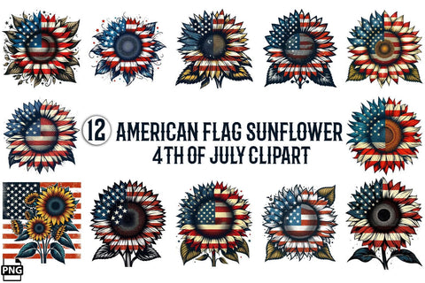 American Flag Sunflower 4th Of July Clipart Bundle Printable File Sublimation Creativedesigntee 