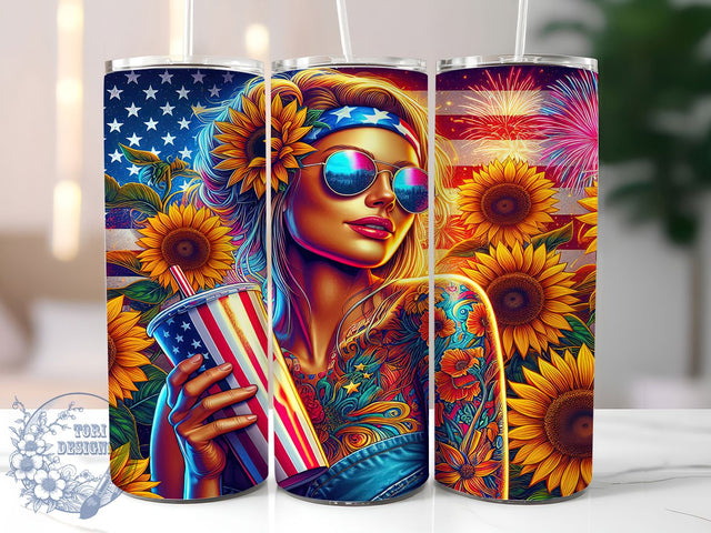 American Flag Sunflower Tumbler Wrap, USA Girl Sublimation Design, 20oz Skinny Tumbler Wrap, American Flag Sunflower Art, Independence Day Floral Design, Fourth of July Tumbler Wrap Sublimation ToriDesigns 