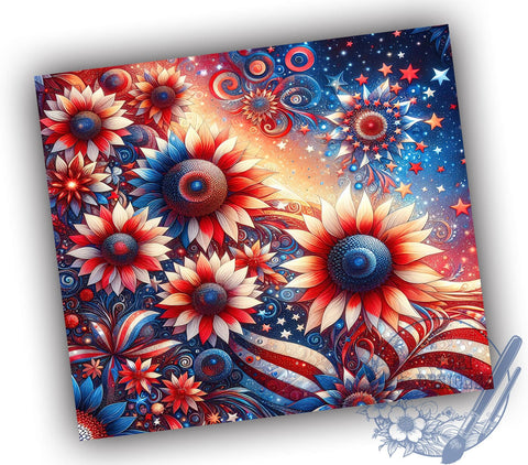 American Flag Sunflowers 20oz Skinny Tumbler, 4th of July Tumbler Png, Straight & Tapered Tumbler Wrap, Instant Digital Download Sublimation ToriDesigns 