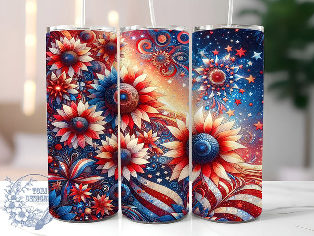 American Flag Sunflowers 20oz Skinny Tumbler, 4th of July Tumbler Png, Straight & Tapered Tumbler Wrap, Instant Digital Download Sublimation ToriDesigns 