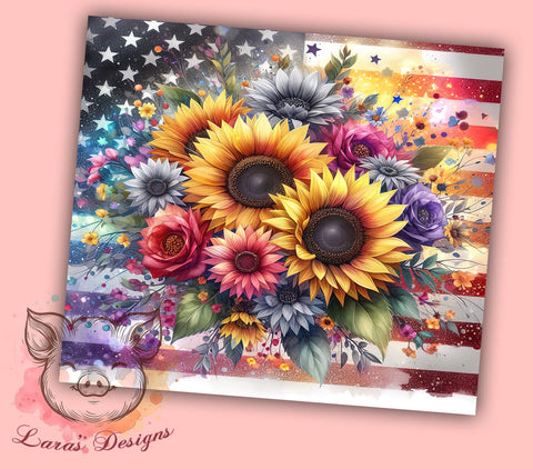 American Flag Sunflowers 20oz Tumbler Png, Straight & Tapered Tumbler Png, 4th of July Tumbler Png, Digital Download PNG Sublimation Lara' s Designs 