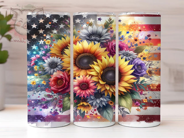 American Flag Sunflowers 20oz Tumbler Png, Straight & Tapered Tumbler Png, 4th of July Tumbler Png, Digital Download PNG Sublimation Lara' s Designs 