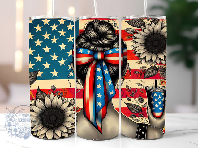 American Flag Sunflowers Patriotic 20oz Skinny Tumbler, 4th of July Tumbler Png, Straight & Tapered Tumbler Wrap, Instant Digital Download Sublimation ToriDesigns 