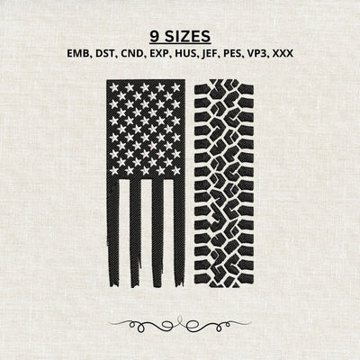 American Flag Tire Track Embroidery Design – USA Off Road Patriotic Machine Embroidery File Embroidery/Applique DESIGNS PatternFeed8 